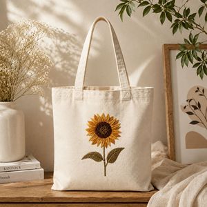 Sac fourre-tout en coton Sunshine Bloom Sunflower 14x16 pouces, sac de shopping en toile à logo personnalisé, motif floral, vente en gros - Product Image 2