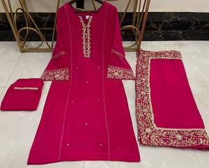 Nuevo escote hermoso hecho a mano de gasa pura con hermosas mangas y hermosos Bordes de 4 lados Dupatta en colores increíbles - Product Image 5