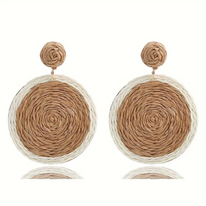 TienPhong Wholesale Bohemian Style Woven Rattan Hoop Earrings - Perfect for Everyday and Vacation Wear for Women Ruby - Product Image 5