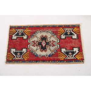 Tapis turc, tapis vintage 1,6x2,9 pieds, tapis persan en laine rouge - Product Image 5