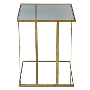 Table carrée en fer avec revêtement en poudre jaune, table carrée en verre noir tuffon pour meubles de maison - Product Image 1