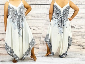 Sohna Long V-neck A-Line Formal Boho <b>Dress</b> in 100% Cotton with Thin Straps Yellow Ethnic Print & Purple Paisley - Product Image 3