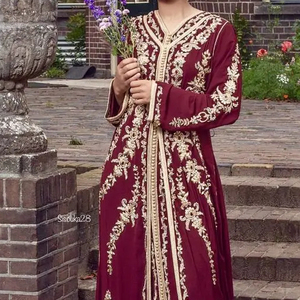 NUEVO DISEÑADOR DE BORDADO DE ORO ZARI EN EL HERMOSO COLOR DEL VESTIDO CAFTAN CON ADORNADO CON CUENTAS DE VIDRIO, PIEDRA, TRABAJO DE DABKA @ 2024 - Product Image 1