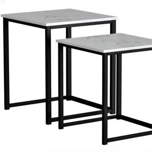 Ensemble de 2 tables basses faites à la main au design moderne en métal haut de gamme avec dessus en marbre blanc pour meubles de salon - Product Image 1