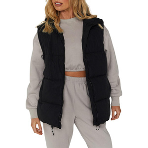 Gilet d'hiver unisexe épais et uni avec fermeture éclair, logo personnalisé, doublure en lin réversible, sans manches, long, avec capuche - Product Image 1