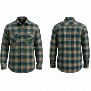 เสื้อเชิ้ตทำงานแขนยาวลายสก็อตผู้ชาย ผ้าฝ้ายใส่สบาย ทรงพอดีตัว ปักโลโก้ด้านหน้า แฟชั่นชุดยูนิฟอร์มทำงาน - Product Image 1