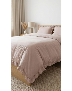 Parure de lit double 4 pièces en polycoton rose poudré style princesse, avec housse de couette à volants, drap-housse et taies d'oreiller pour usage domestique - Product Image 3