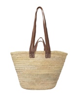 Sac de plage en paille marocaine tressé à la main Minimoroccolism avec poignées en cuir marron, idéal pour l'été, les pique-niques et le shopping, vente en gros