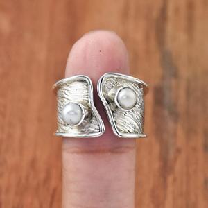 Fresh Water <b>Pearl</b> <b>Ring</b> 925 Sterling Silver Adjustable Textured Bohemian Birthstone Designer <b>Ring</b> Gift for Her - Product Image 1