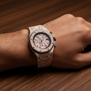 Montre moissanite en or rose Montre chronographe octogonale de luxe pour homme avec diamant VVS Montre-bracelet entièrement pavée en acier inoxydable - Product Image 6