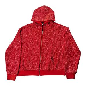 Fabricants de sweats à capuche en cristal personnalisés pour hommes, sweat à capuche surdimensionné à fermeture éclair avec strass - Product Image 1