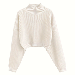 Suéteres con Logotipo Personalizado al por Mayor, Suéteres de Algodón para Mujer, Suéteres Holgados de Cuello Redondo y Manga Larga en Color Sólido - Product Image 1