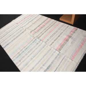 Alfombra de lana turca moderna blanca y azul de 5x7 pies, patrón de retazos de tejido plano, respaldo de látex para decoraciones de sala de estar - Product Image 4