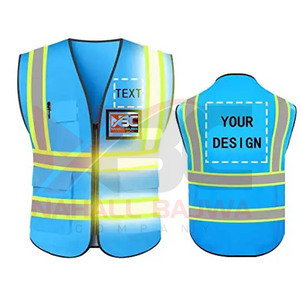 Chaleco de seguridad de malla de poliéster azul personalizado a precio de fábrica con bolsillos logotipo personalizado - Product Image 1