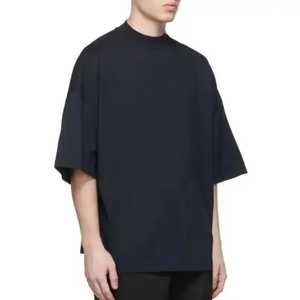 T-shirt oversize à col rond en coton épais pour hommes 2025 côtes de haute qualité Logo personnalisé Design motif solide Épaule tombante 100% coton - Product Image 2