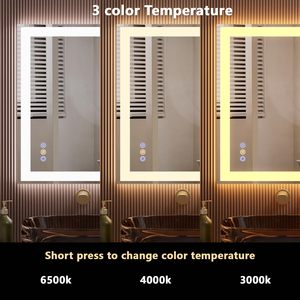 Miroir de salle de bain LED, miroir de maquillage 3 couleurs avec lumière, éclairé, mur intelligent LED, verre trempé, anti-buée - Product Image 4