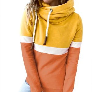 Sudadera con Capucha para Mujer, Otoño e Invierno, Cuello Alto, Color Sólido, Panel con Cordón, Contraste, Manga Larga, Informal - Product Image 1