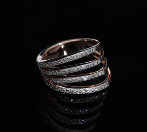 Anillo Clásico para Mujer, Elegante, Chapado en Oro de 14K y Rodio, con Múltiples Bandas en Espiral y Diamantes Naturales de Corte Brillante, para Mujeres Modernas - Product Image 3