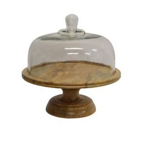 Modern Living Room Cake & Pastries Stand Cake Server Creative Rounded Top Glass Dome Wooden Cake Stand - Product Image 1