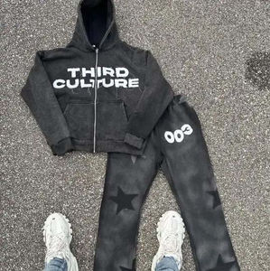 Ensemble pantalon de survêtement et sweat à capuche baggy pour hommes de marque personnalisée Pantalon de survêtement et sweat à capuche évasés pour hommes - Product Image 5