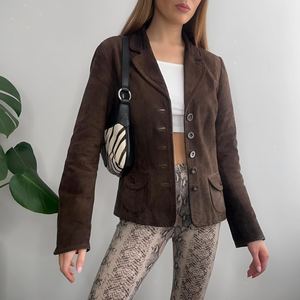 Veste femme en peau de mouton à double boutonnage daim vert teint uni motif solide coupe-vent bouton soie Blazer printemps automne hiver - Product Image 4