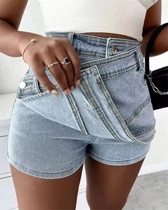 Femmes sportif respirant 100% coton Denim Shorts été mode décontracté taille élastique fermeture perle Jean Style pantalon court - Product Image 3