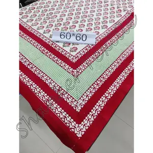 Blok katun dicetak 60x60 inci meja persegi Linen meja makan blok katun Linen cetak 60x60 inci meja persegi Linen 60x60