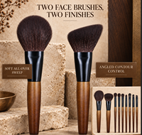 Pinceau de maquillage en poils de chèvre brun, manche en bois massif, pinceau cosmétique pour le visage, pour le fond de teint, le blush et la poudre, les sourcils
