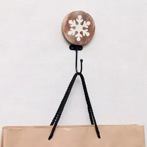 Mughalcrafts Brown Wooden Snowflake Pattern <b>Wall</b> Hooks Iron Cloth Material Kid Room Kitchen Bathroom Hanging Use <b>Towels</b> Tools - Product Image 2