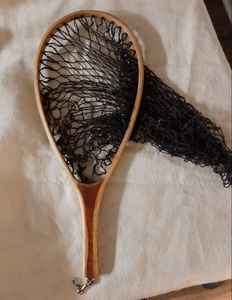 Épuisette de pêche à la mouche d'extérieur avec cadre en bois et filet en caoutchouc, outil de capture de truites à lancer à la main - Product Image 3