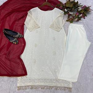 Dernier Designer Faux Georgette Fil à Broder Travail Kurti Set Par FabZone - Product Image 4