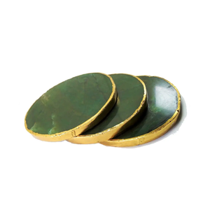 แผ่นรองแก้วคริสตัลคุณภาพสูง ของขวัญทำมือ งานหัตถกรรมหินหยกสีเขียว แผ่นรองแก้วหินธรรมชาติสำหรับเครื่องดื่ม หินบำบัด ขายส่ง - Product Image 3