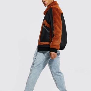 Chaqueta de Cuero y Lona para Hombre, Estilo Bomber, con Forro de Piel Sintética, Impermeable, Cálida para Invierno, Estilo Motero, Ecológica, Venta Directa de Fábrica - Product Image 4