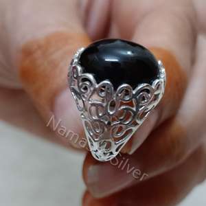 Handmade Boho <b>Statement</b> <b>Ring</b> Black Onyx Gemstone 18K Plating Filigree Sterling Silver Perfect Gift for Her Birthday Anniversary - Product Image 6