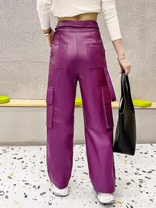 กางเกงขายาวทรงตรงผู้ชายแฟชั่นใหม่ หนังแท้ ติดกระดุม ทรงหลวม มีกระเป๋าแบบมีสายรัด สไตล์ลำลอง สตรีทแวร์ สำหรับฤดูหนาว - Product Image 2