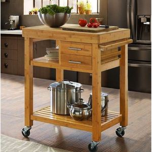 KIBamboo KIB002 Modern Design <b>Oak</b> Mobile Kitchen Shelf with Wheels 80x50x90cm - Product Image 2