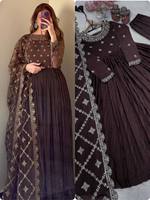 Robe Anarkali Indienne Ethnique Décontractée pour Femme Prête à Porter en Georgette Imprimé Floral avec Volants Complets