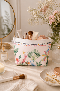 Sac cosmétique à fermeture éclair en toile rayée avec logo personnalisé, pochette de maquillage, sac de voyage, étiquette privée, fabricant OEM ODM - Product Image 2