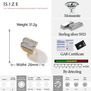 แหวนแต่งงานฮิปฮอปแบบยูนิเซ็กซ์ ประดับโมอิสซาไนต์และเพชร เงินแท้ 925 ชุบทองคำขาว รับรองโดย IGI ชุบโรเดียม พร้อมสลักโลโก้ตามสั่ง - Product Image 5