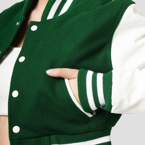 เสื้อแจ็กเก็ตทีมเบสบอลของผู้ชายสีเขียวขาวตัวอักษรแบบสั่งทำปกตั้งวิทยาลัยผู้ผลิต - Product Image 2