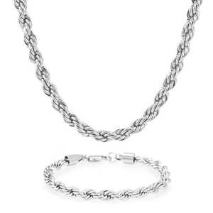 <b>Silver</b> 6MM Rope Chain <b>and</b> <b>Bracelet</b> Fashion Jewelry <b>Set</b> Bundle - Product Image 2
