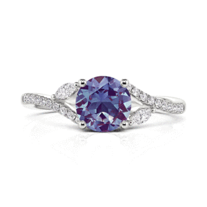Anillo de compromiso Jeulia con circonita redonda solitaria y tallo dividido en oro blanco con baño de rodio - Product Image 1