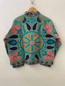 Bordado a mano Suzani algodón corto Floral bordado hecho a mano ropa de mujer Boho Suzani chaqueta para mujer - Product Image 3