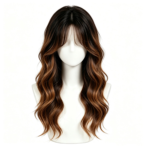 Peluca sintética larga y ondulada para mujer, pelucas marrones ombré con flequillo, resistente al calor, para uso diario y de fiesta - Product Image 2