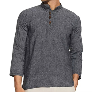 <b>Men's</b> Lightweight Cotton Nepali <b>Kurta</b> Short Length Full Sleeve Summer Tunic Adults Breathable Indian Pakistani Quick Dry - Product Image 1