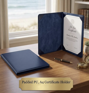 Pochette de présentation personnalisée A4 en cuir PU pour diplôme et certificat de remise des diplômes, avec logo scolaire gaufré à chaud or - Product Image 1