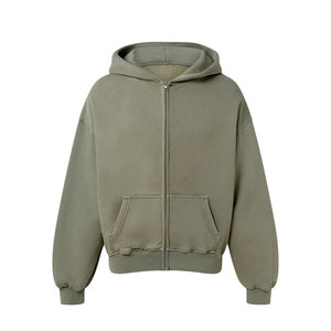 Haute qualité 450gsm hommes sweat à capuche zippé solide coton 100% polaire en relief impression vêtements de sport d'hiver technique brodée - Product Image 5