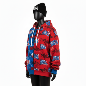 <b>Women</b> Zipper <b>Hoodie</b> Premium Brushed Fleece Fabric GSM <b>Red</b> Blue Color Block Panels Custom Sublimation Logo Basics Zipper <b>Hoodie</b> - Product Image 4