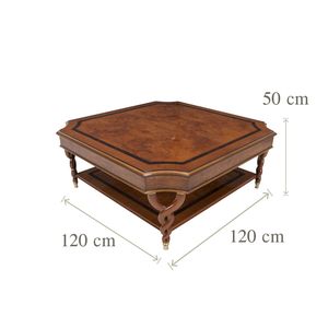 Table basse carrée élégante avec incrustation en bois, bordure noire et pieds torsadés décoratifs pour une décoration intemporelle du salon - Product Image 6