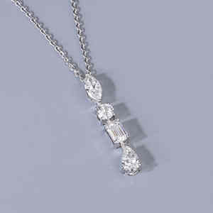 Exquisito Colgante de Diamantes Cultivados en Laboratorio en Oro Blanco de 14K con Múltiples Formas, para Mujer, de Lujo, Color EF, Esmeralda, Marquesa, Pera, Redondo, 2.16g - Product Image 5